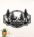 Custom Deer Family Name Sign, Personalized Deer Forest Cabin Metal Sign, Deer Farmhouse Wall Hanging, Last Name Monogram Cabin Outdoor Decor