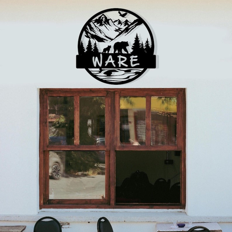 Custom Wilderness Bear Cabin Sign, Mountain House Sign Personalized, Outdoor Bear Decor, Door Decor