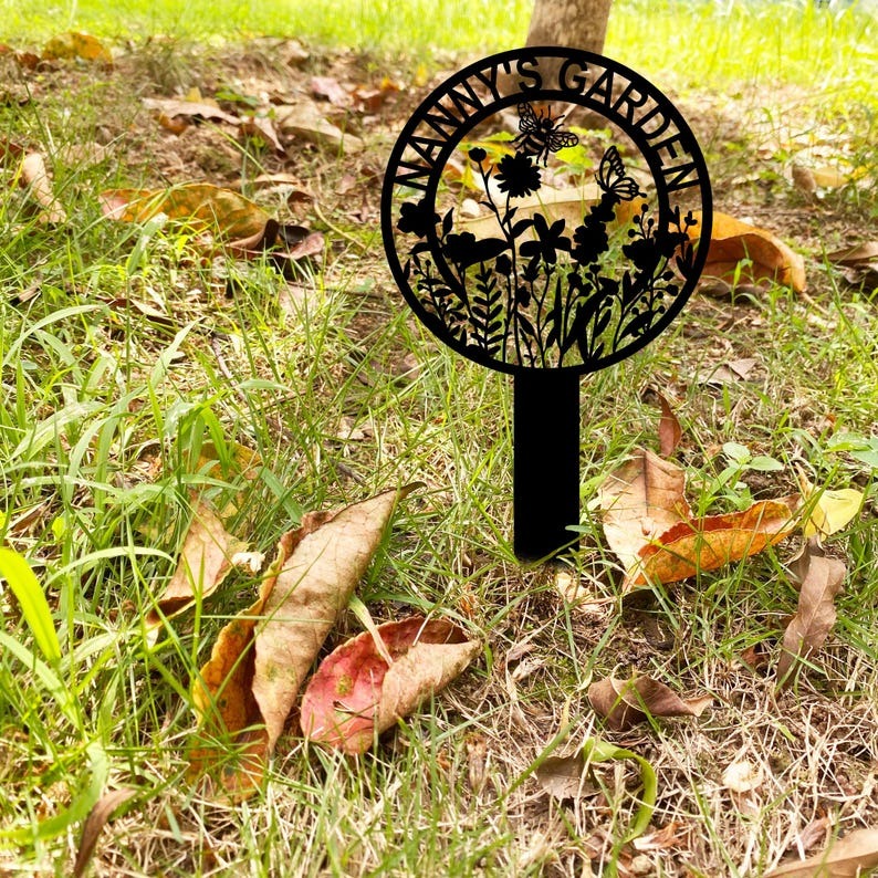 Personalized Garden Decor With Stake, Custom Garden Flower Name Sign, Yard Art, Outdoor Decor