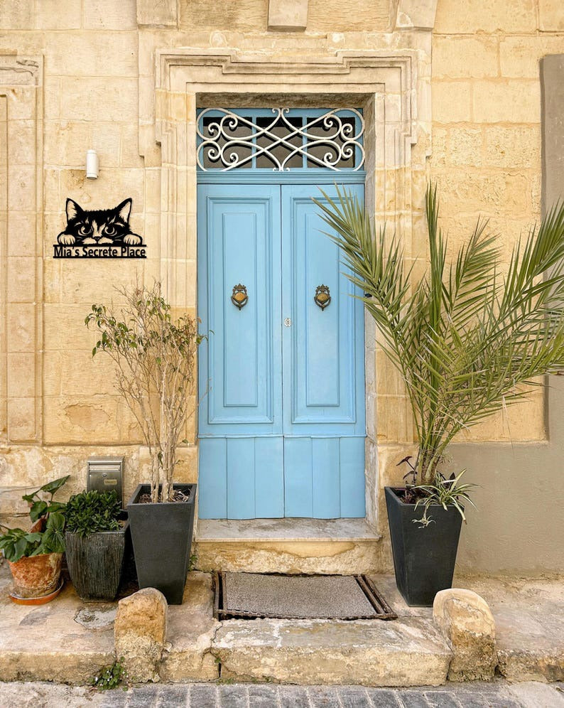 Custom Cat Metal Name Sign, Personalized Kitten Welcome Sign Door Hanger, Wall Art Gifts for Cat Lover