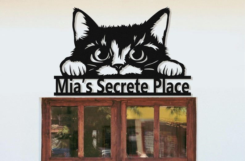 Custom Cat Metal Name Sign, Personalized Kitten Welcome Sign Door Hanger, Wall Art Gifts for Cat Lover