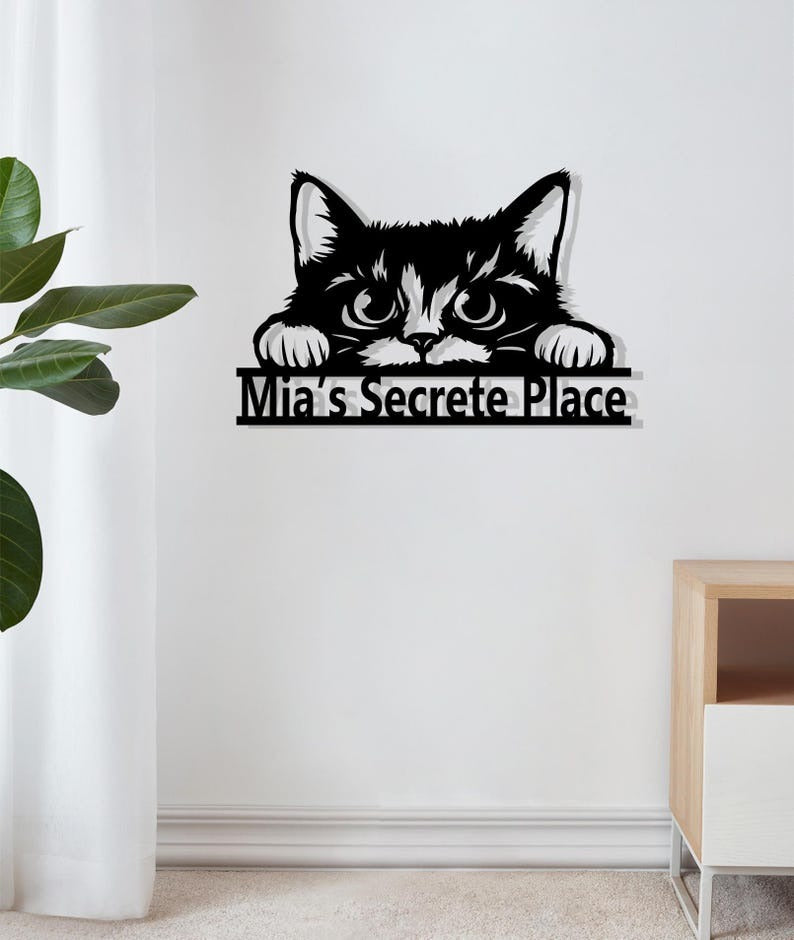 Custom Cat Metal Name Sign, Personalized Kitten Welcome Sign Door Hanger, Wall Art Gifts for Cat Lover