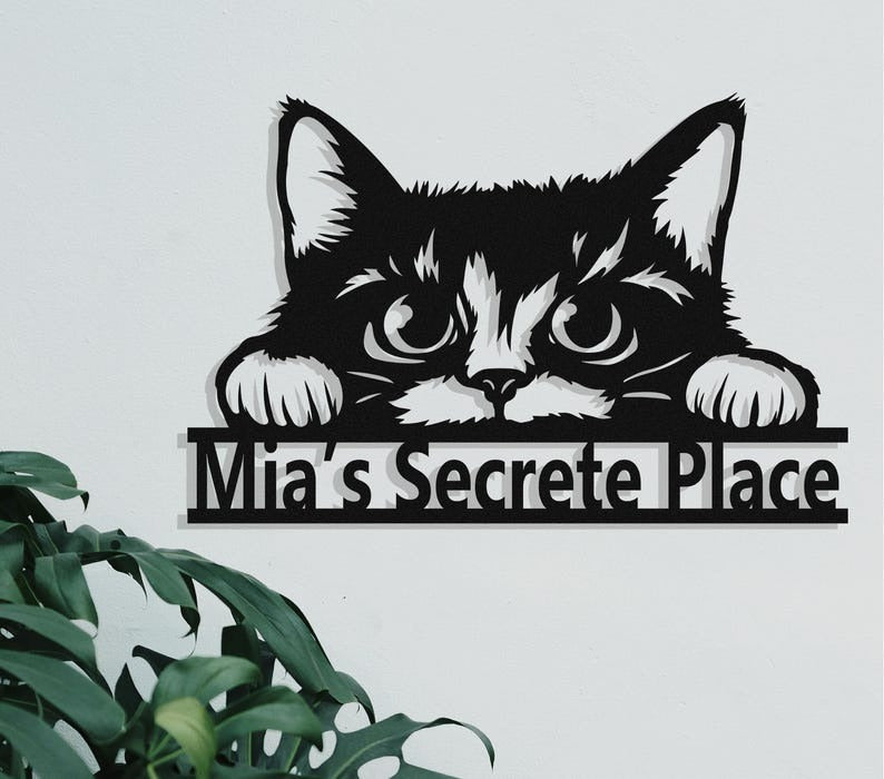 Custom Cat Metal Name Sign, Personalized Kitten Welcome Sign Door Hanger, Wall Art Gifts for Cat Lover