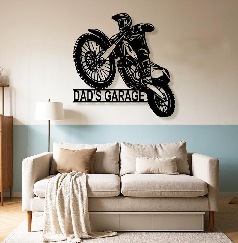 Custom Dirt Bike Metal Sign, Personalized Motocross Biker Name Sign, Motorcycle Biker Gifts for Dad Husband