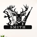 Personalized Deer Hunter Metal Sign, Custom Deer Cabin Sign, Family Name Bow and Hunting Rifle Sign