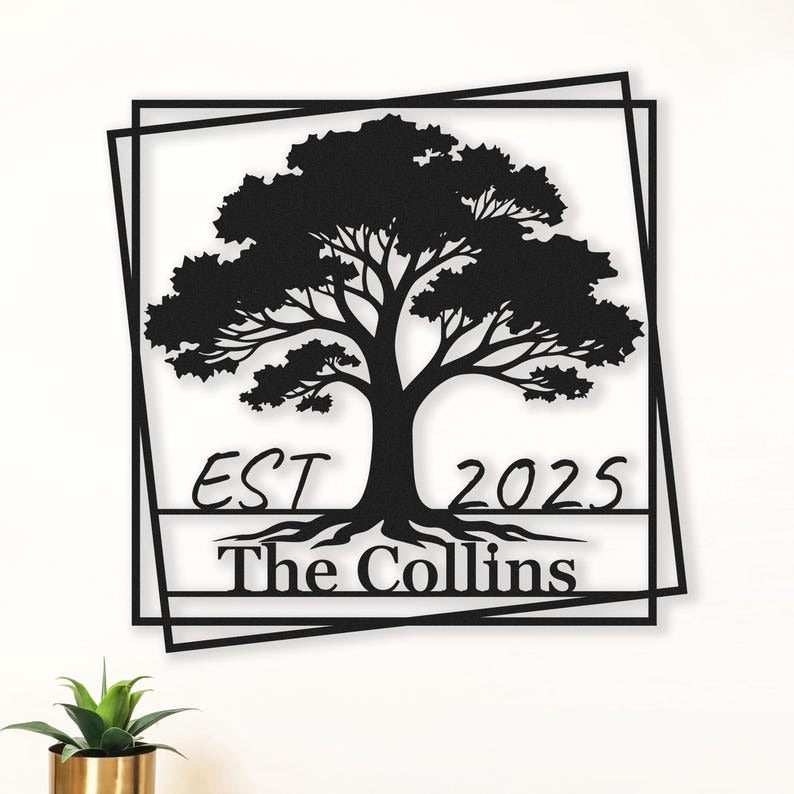Custom Family Name Sign, Personalized Wedding Anniversary Gifts, Metal Forest Tree Wall Art