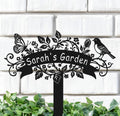 Custom Metal Garden Sign, Personalized Bird Flower Butterfly Design Sign