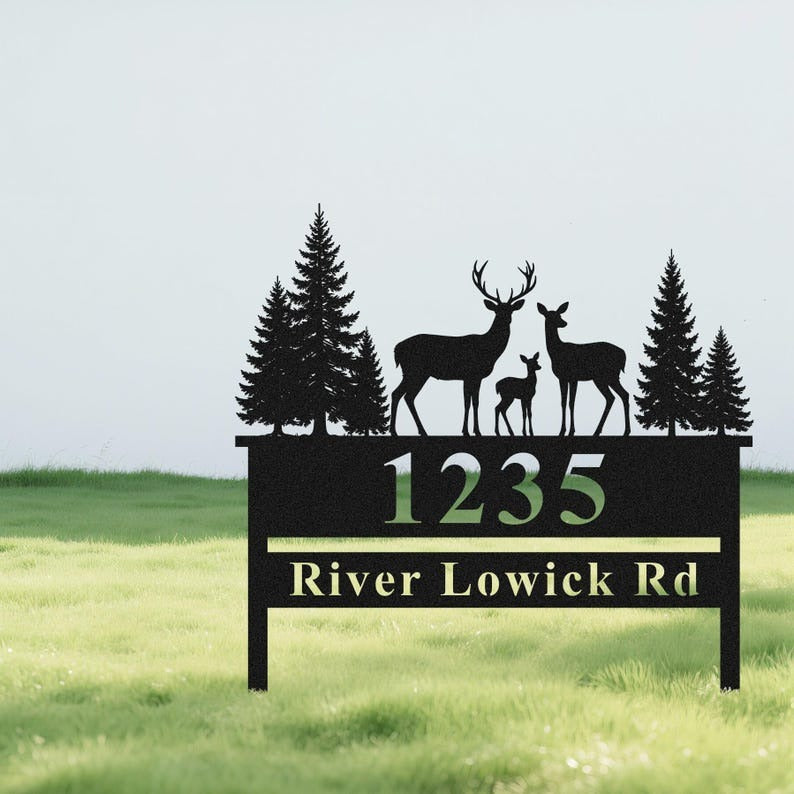 Custom Modern Metal House Number Sign with Stakes, Personalized Outdoor Address Sign