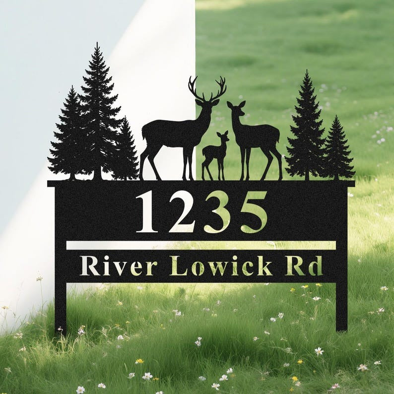 Custom Modern Metal House Number Sign with Stakes, Personalized Outdoor Address Sign