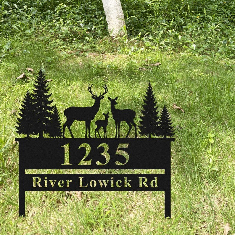 Custom Modern Metal House Number Sign with Stakes, Personalized Outdoor Address Sign