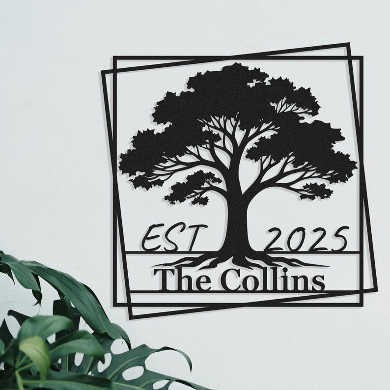 Custom Family Name Sign, Personalized Wedding Anniversary Gifts, Metal Forest Tree Wall Art